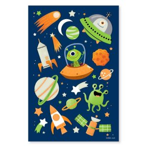 50ct 1 Sheet Stickers For Kids' Aliens in Outer space