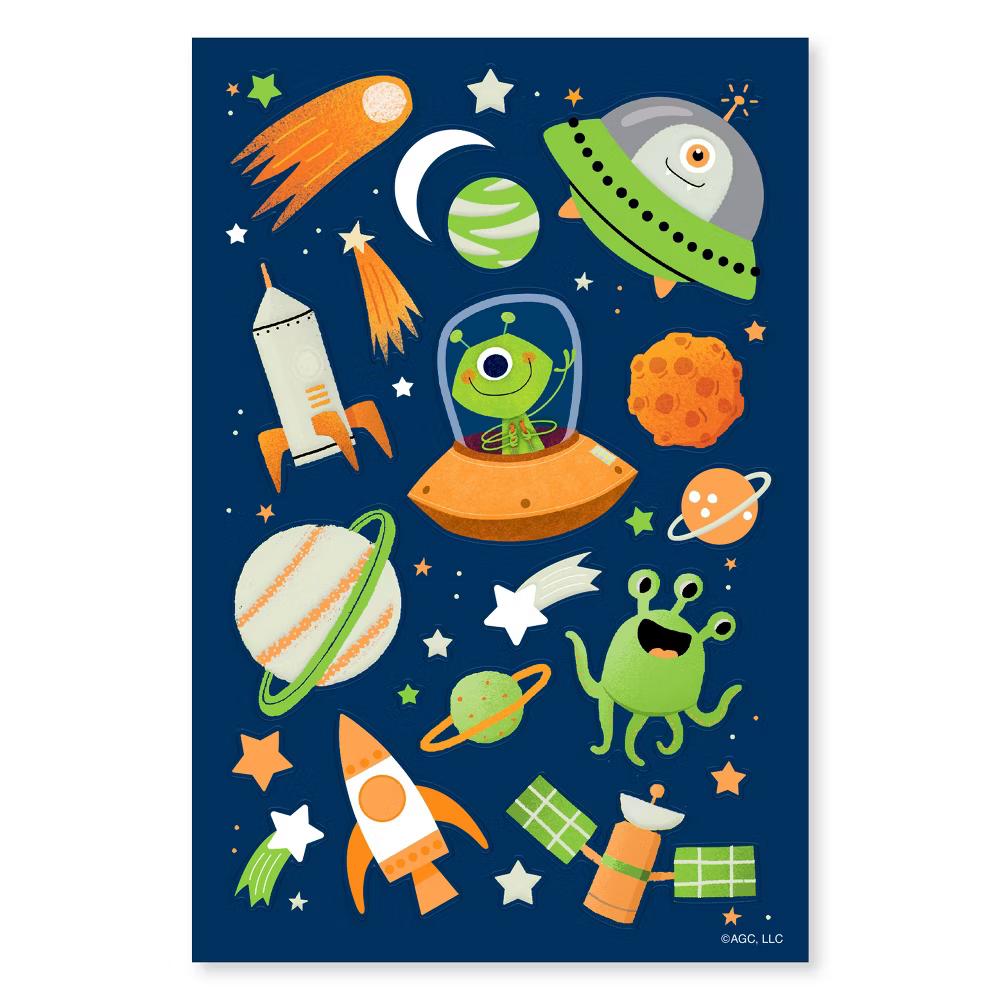 50ct 1 Sheet Stickers For Kids' Aliens in Outer space