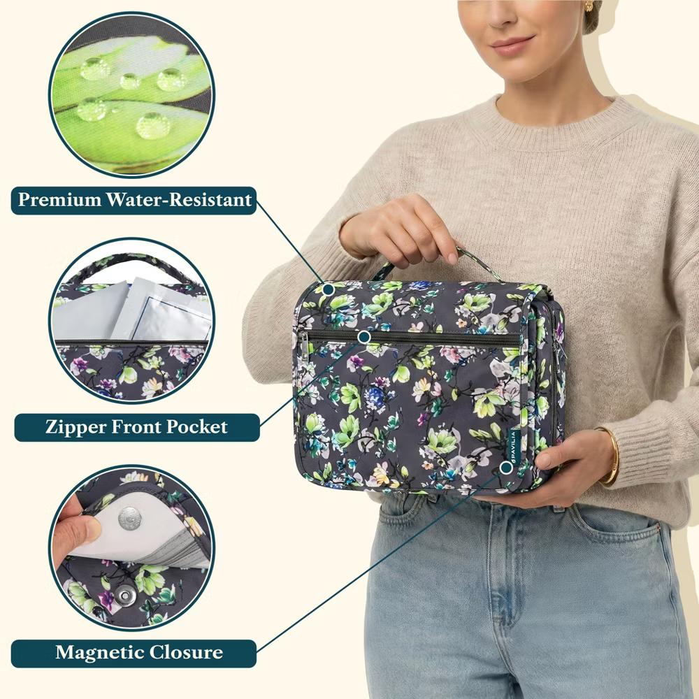 PAVILIA Hanging Toiletry Bag Women Men, Foldable Large Travel Cosmetic Organizer, Water Resistant Makeup Toiletries Essentials Kit - Image 29