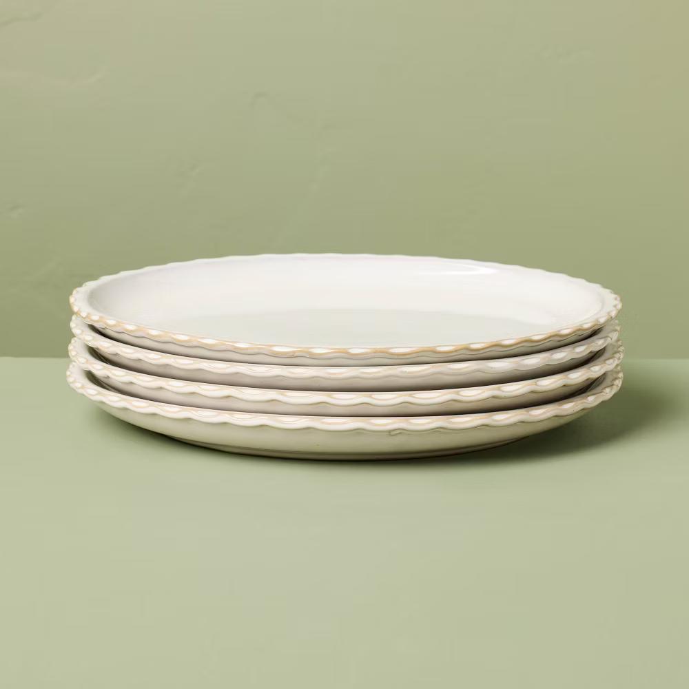 10.5" Stoneware Pinched Edge Dinner Plate - with Magnolia - Image 7