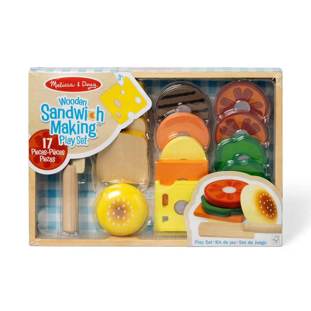 Wooden Sandwich-Making Pretend Play Food Set: Educational Toy with Stackable Pieces & Sound Effects - Image 7