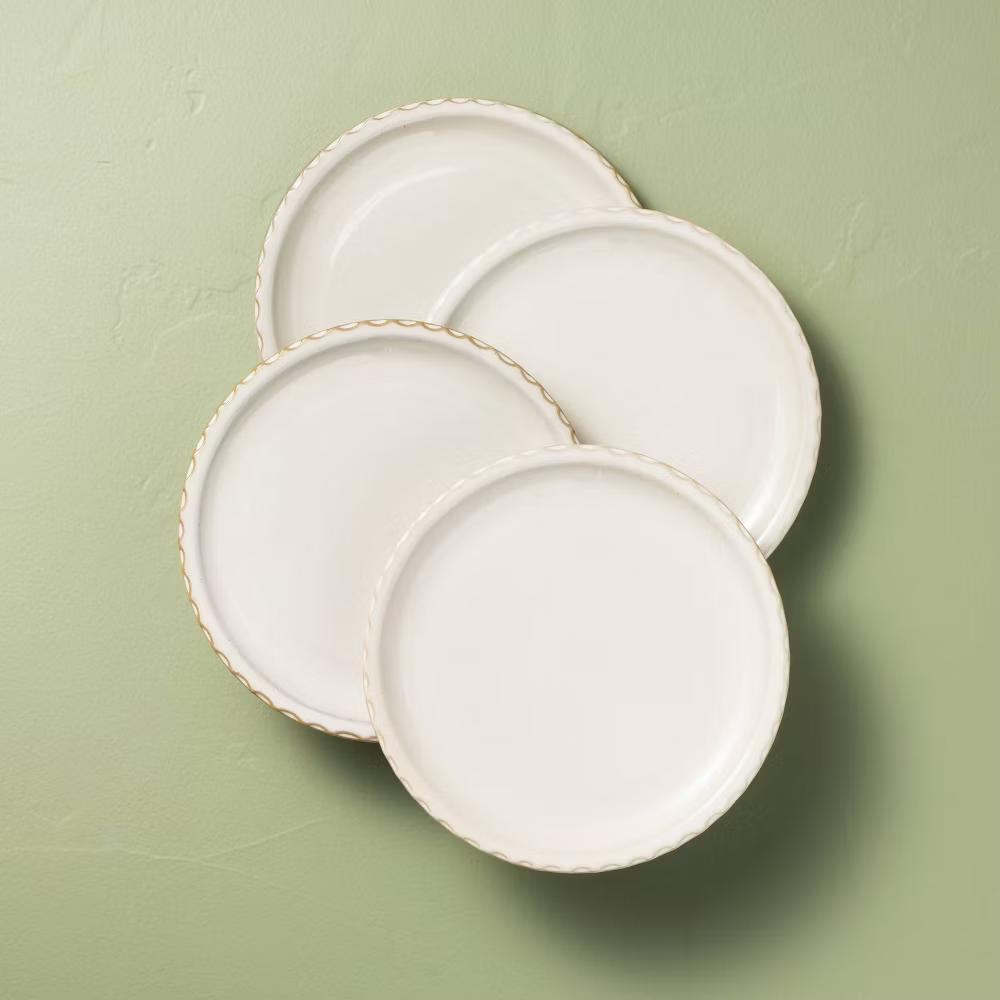 10.5" Stoneware Pinched Edge Dinner Plate - with Magnolia - Image 6