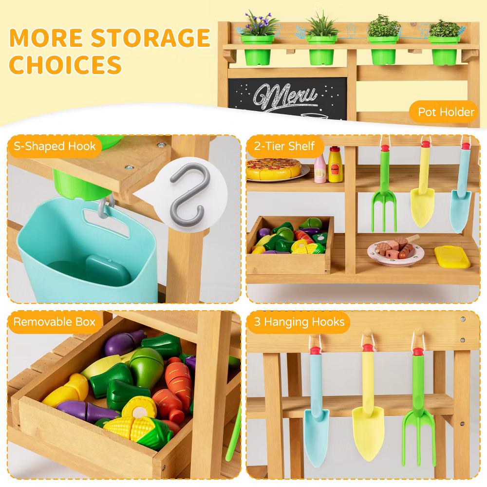 Kids Mud Kitchen with Faucet Removable Sinks Chalkboard Stovetops Rotation Knobs - Image 2
