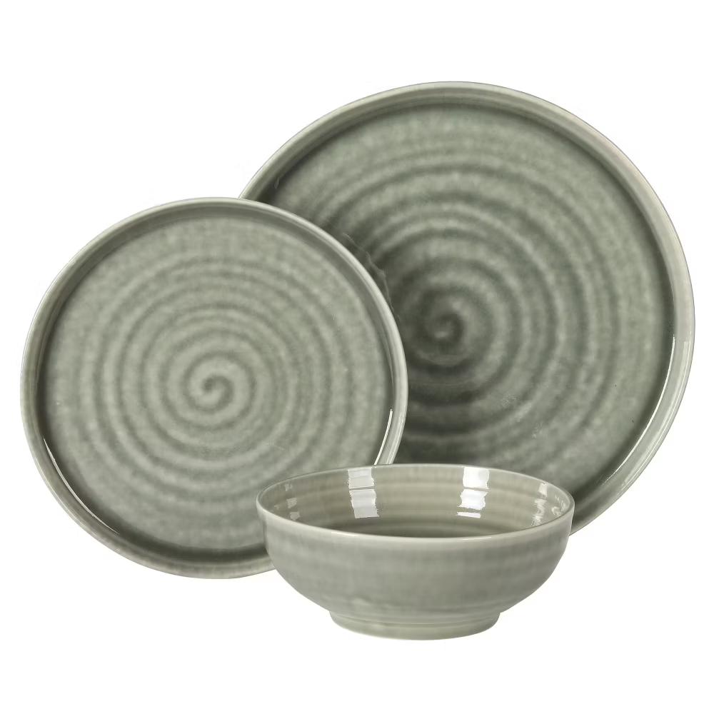 Eclipse Swirls Plates and Bowls Sets, 12-Piece Stoneware Dinnerware Sets, Reactive Glaze Dish Set - Image 12